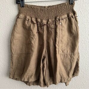Wrap London Brown 100% Linen Boho Flowy Culotte Shorts